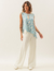 Conjunto Blusa Florence Estampa Azul Claro e Calça Panama Off White - comprar online