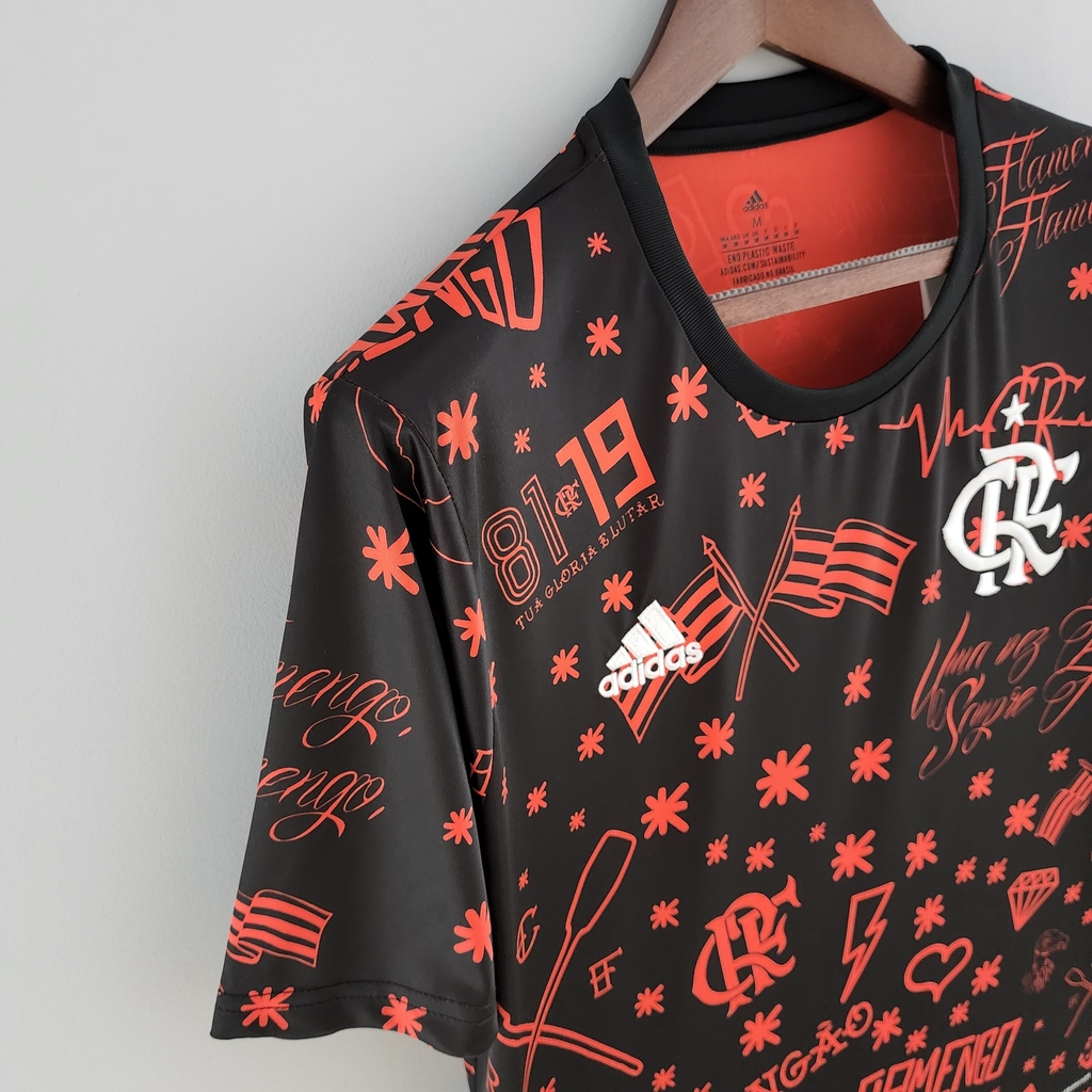 Camisa Flamengo Pré-Jogo 22/23 Adidas Masculina - Preta/Vermelha