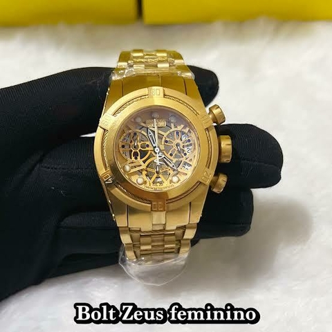 Relógio Invicta Feminino Zeus Skeleton Original Banhado Ouro 18K S/ Caixa