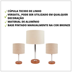 Kit 3 Peças Abajur Grande Sala E 2 Abajur Quarto Bronze - comprar online