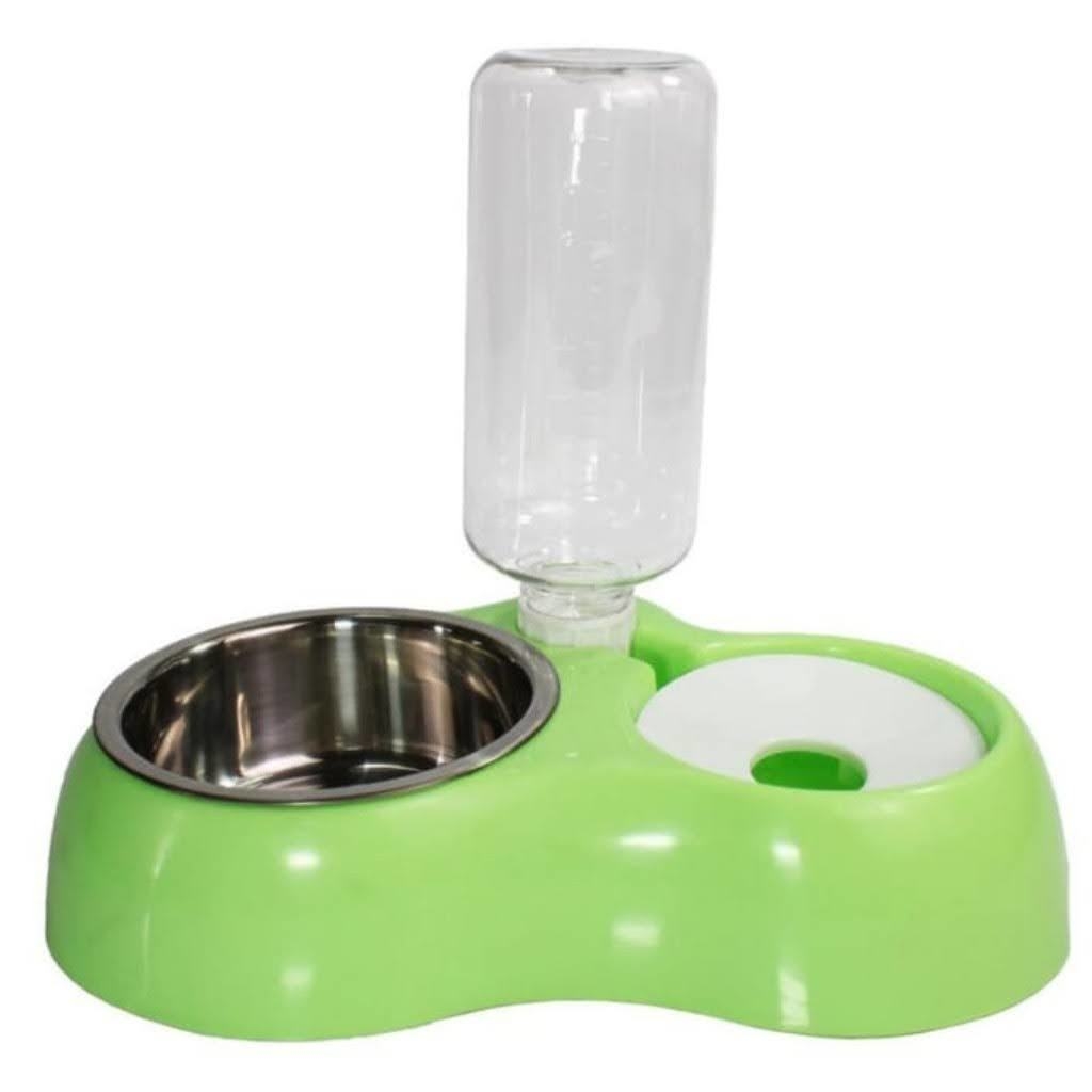 Bebedouro e Comedouro duplo para cães e gatos com garrafa para água