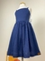 Vestido infantil menina alça azul marinho com cinto laço branco decote reto saia rodada Livia - loja online
