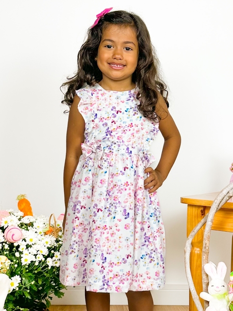 Vestido infantil de laise pink rosa bordado floral com barrado e babados e  laços tam 1 a 8 anos Isabela