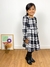 Vestido infantil menina manga longa xadrez branco e preto Eloah - comprar online