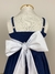 Vestido infantil menina alça azul marinho com cinto laço branco decote reto saia rodada Livia - Ticotô - Roupas infantis