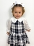 Vestido infantil trapézio xadrez branco e preto barrado franzido - comprar online