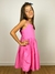 Vestido infantil menina alça rosa chiclete com cinto laço decote reto saia rodada Livia