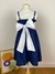 Vestido infantil menina alça azul marinho com cinto laço branco decote reto saia rodada Livia na internet
