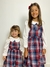 Salopete vestido infantil xadrez flanela azul vermelho e branco - loja online