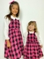 Salopete vestido infantil xadrez flanela pink e preto - comprar online