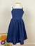 Vestido infantil menina alça azul marinho com cinto laço branco decote reto saia rodada Livia - loja online