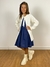 Imagem do Vestido infantil menina alça azul marinho com cinto laço branco decote reto saia rodada Livia