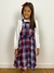 Imagem do Salopete vestido infantil xadrez flanela azul vermelho e branco