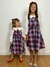 Salopete vestido infantil xadrez flanela azul vermelho e branco - Ticotô - Roupas infantis