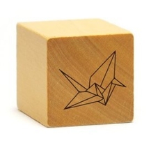 Sello Madera CH, Origami Grulla. 2.3x2.3cm