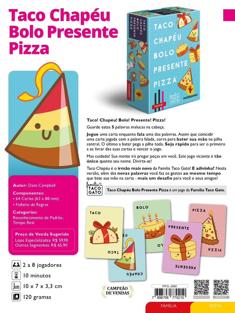 Place Games Taco Chapéu Bolo Presente Pizza + Cartas Promo Jogo de Cartas  PaperGames J060