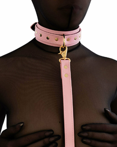 Collar De Cuero Italiano ''Afrodita'' Con Correa Rosa - comprar online