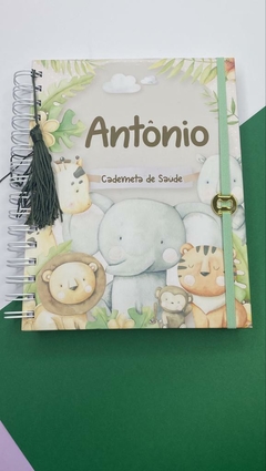 Kit Livro do Bebê / Caderneta Vacina + Porta documentos - Tema Safari Menino