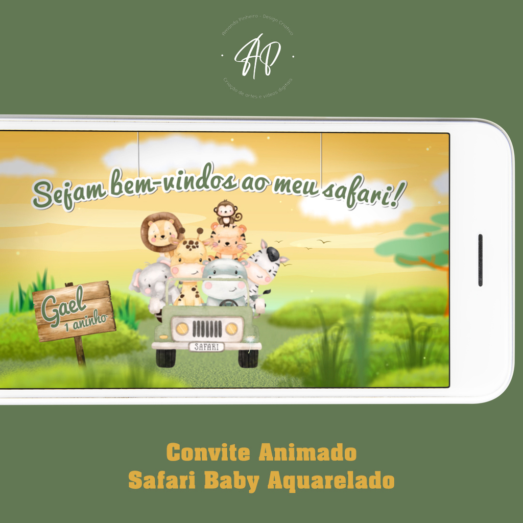 Convite Animado Safari Baby Aquarela