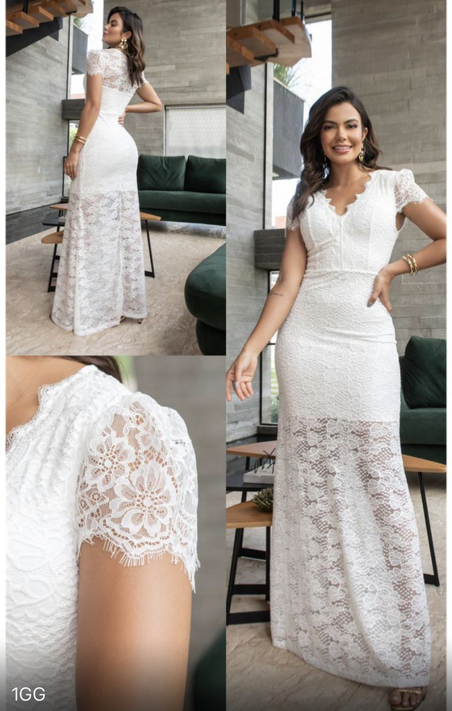 Vestido Longo Branco De Renda Noiva - Moda Japa Store