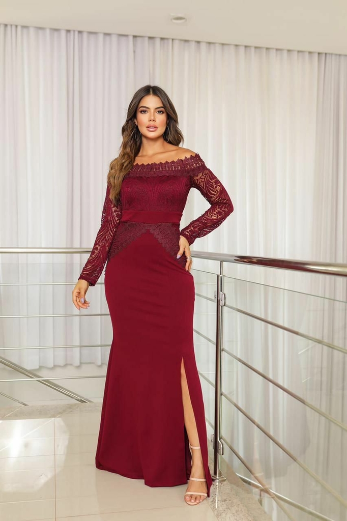 Vestido longo de renda cheap marsala