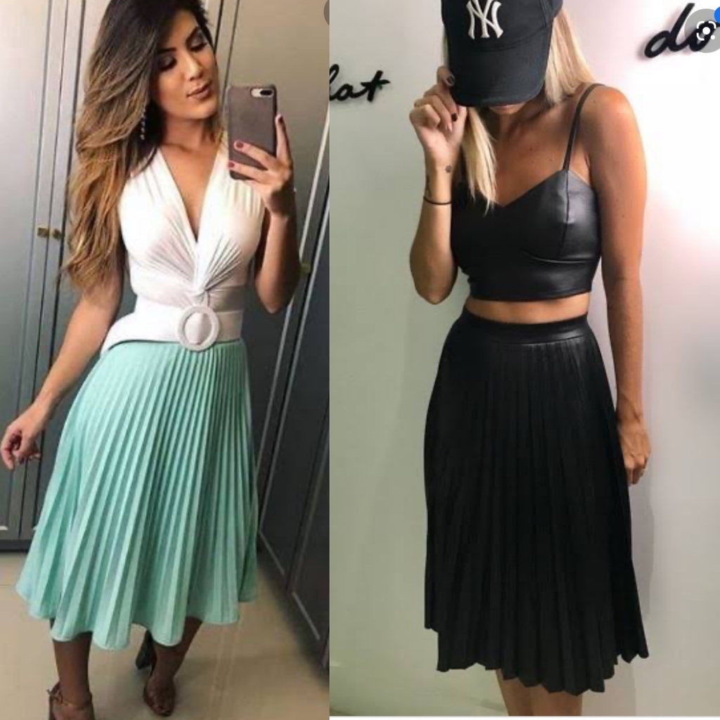 Saia midi hotsell plissada com cropped