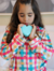 Pijama Xadrez Malha Flanelada Com Manga Comprida Infantil | Azul com Coral