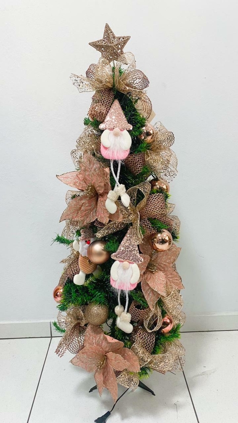 Árvore de Natal Decorada Rosa e Champanhe 110cm :: Primavera Design