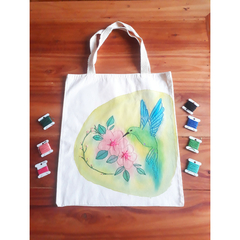 Ecobag Serie Aquarela e bordado- COLIBRI -