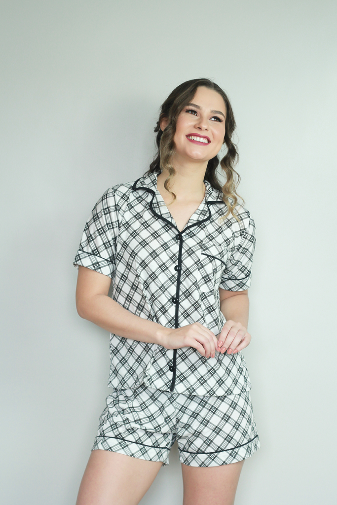 Pijama Feminino Americano Lua Chic Xadrez Salmão