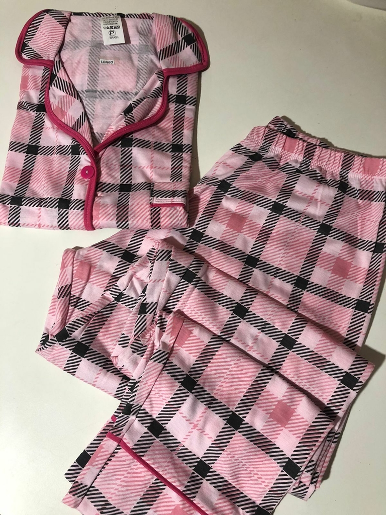 Pijama Americano Longo Xadrez Rosa