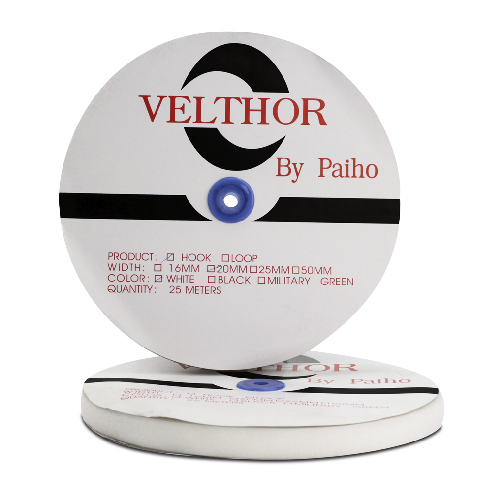 Fecho de contato velcro 20 mm branco Adina Velthor 20 c/ 25 m