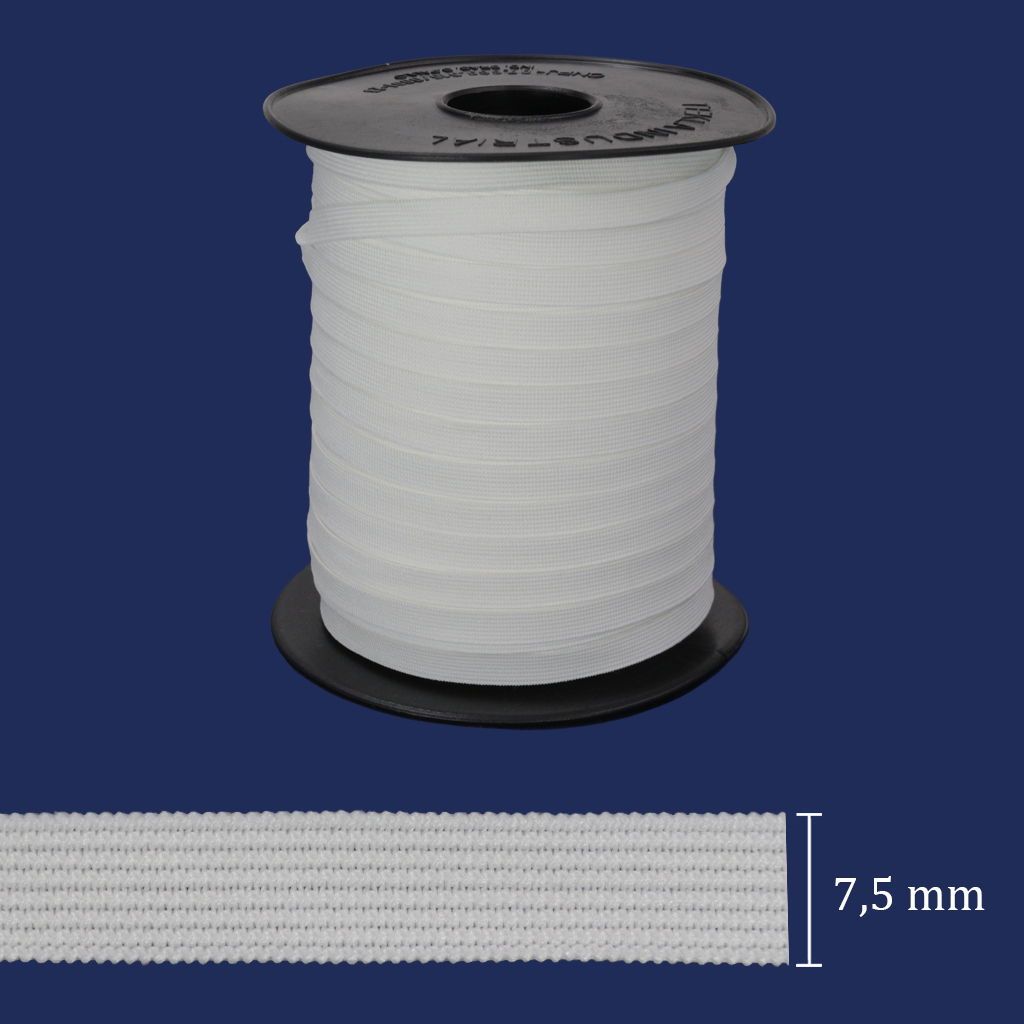 Elástico de embutir 07,5 mm Tekla Conde 7,5 branco c/ 100 m