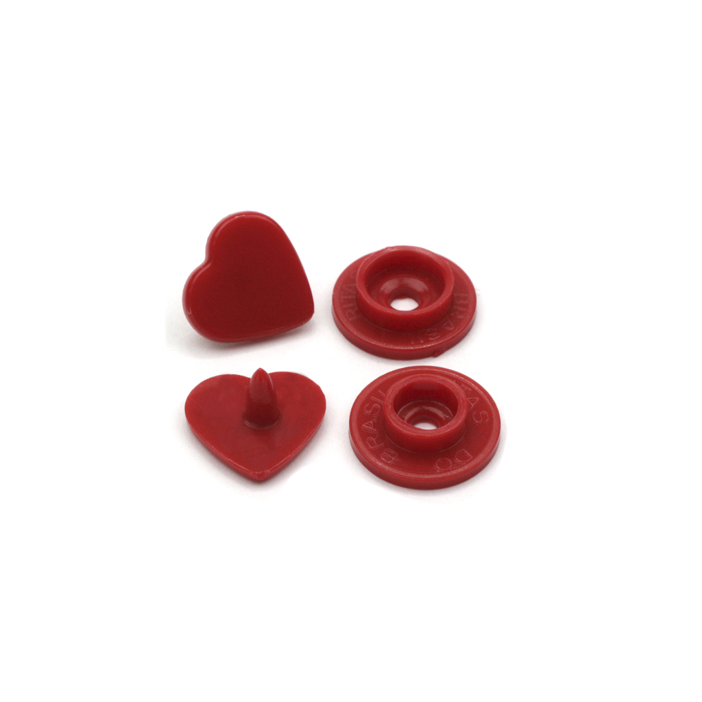 Botão de pressão plástico 10 mm Ritas 10 coração vermelho c/ 200 un