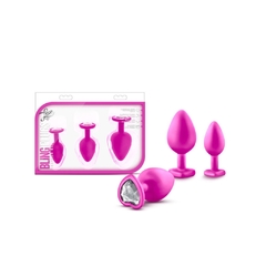 Imagen de Set Plugs Anales Corazón Con Gema Blanca - Luxe Bling Trainer Kit Pink