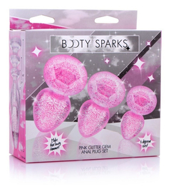 Set 3 Plug Anal Rosa Trasnparente Diferentes Tamaños - Glitter Gem Brillantes Booty Sparks - comprar en línea