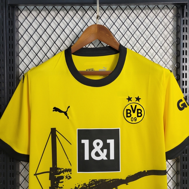 Camisa Borussia Dortmund I 2023 Jogador Masculina - Amarela e Preta