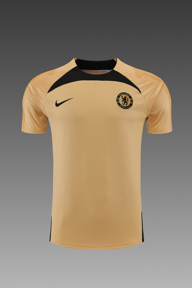 CONJUNTO CHELSEA TREINO CAMISA DOURADO E SHORT PRETO 22/23