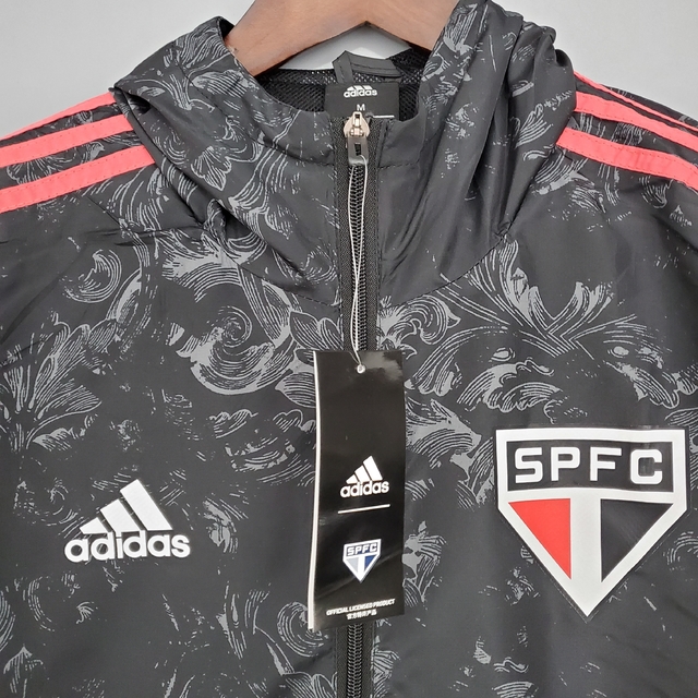 JAQUETA CORTA VENTO SÃO PAULO 21/22 ADIDAS-MASCULINA-PRETO-CINZA