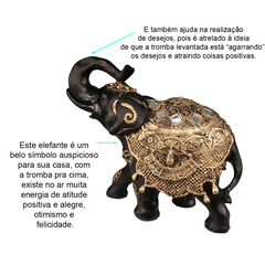 Elefante Indiano Da Sorte G Preto Manto Dourado 14022 - loja online