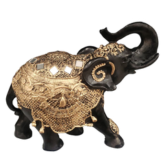 Elefante Indiano Da Sorte G Preto Manto Dourado 14022 - comprar online