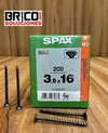 SPAX Para Madera COLOR NEGRO 3.5X16mm T20 Cuerda Completa 200PZS.