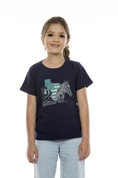 Camiseta Infantil - American feminina - Ox Horns - Campesina Equestrian | Moda Country