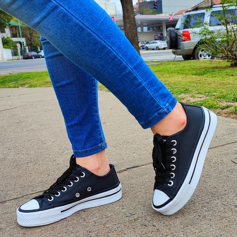 All Star Negras Plataforma Eco Cuero Premium