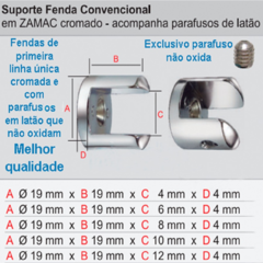 Suporte Fenda para Prateleiras de Vidro/Madeira (10 Unidades) - Zamak Suportes