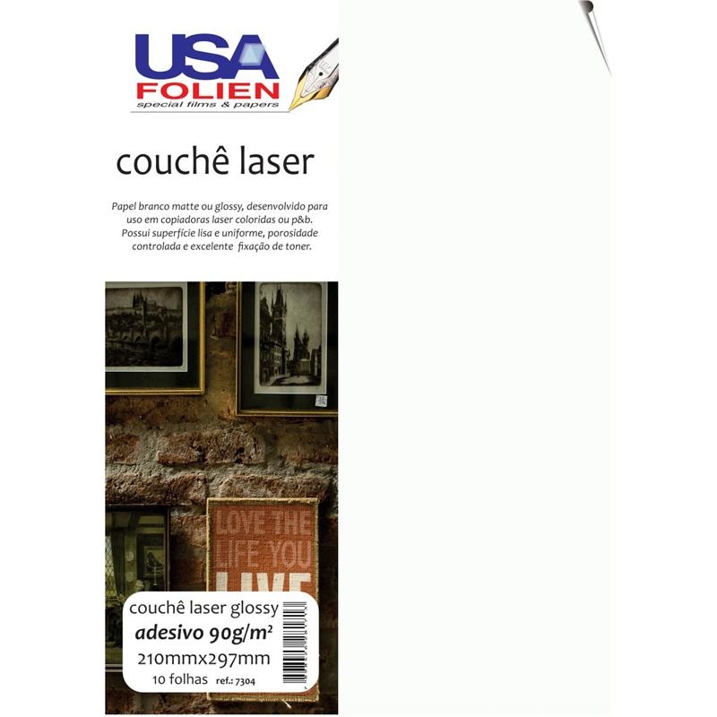 Papel fotográfico laser USA FOLIEN glossy couchê A4 adesivo 90G 10F