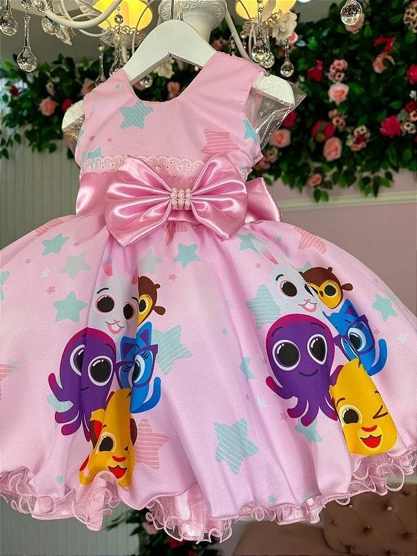 Vestido Infantil Moana Baby Rosa Temático Aniversário Rodado