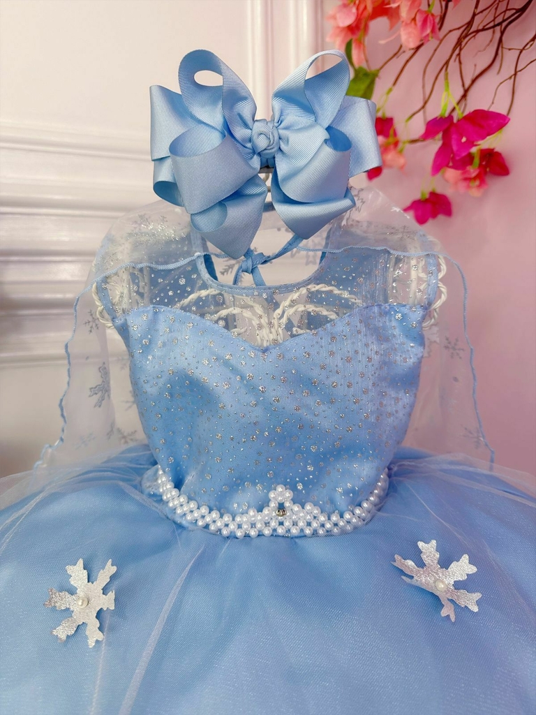 Vestido Infantil Frozen Com Capa Luxo Festas De Princesas