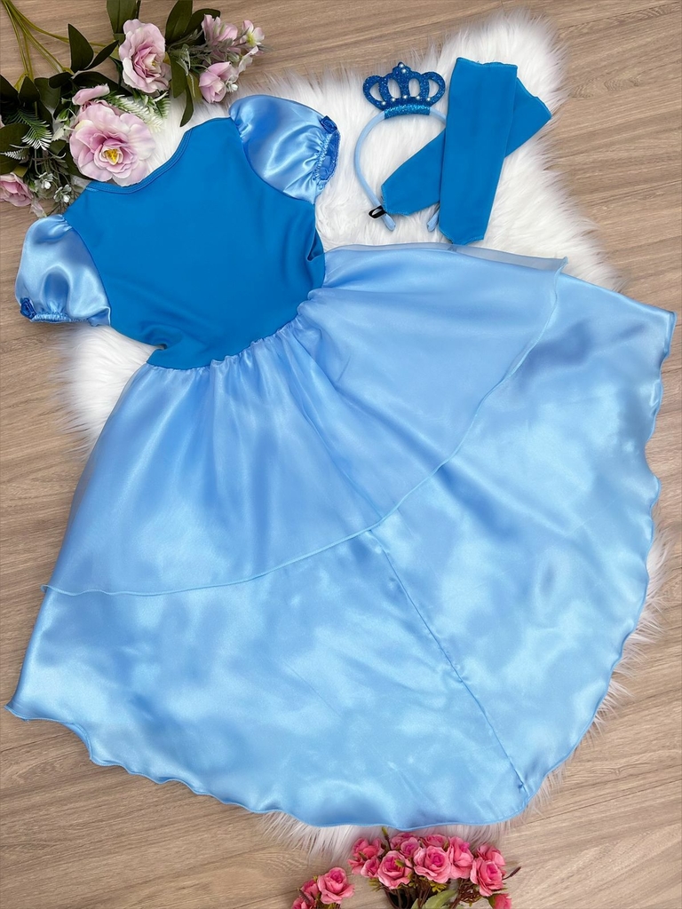 Vestido Festa Infantil Frozen Cinderela Com Tiara Luvas