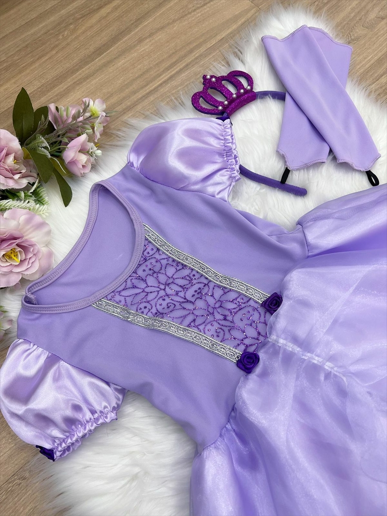 Vestido Princesa Sofia Rapunzel Jardim Encantado Luxo